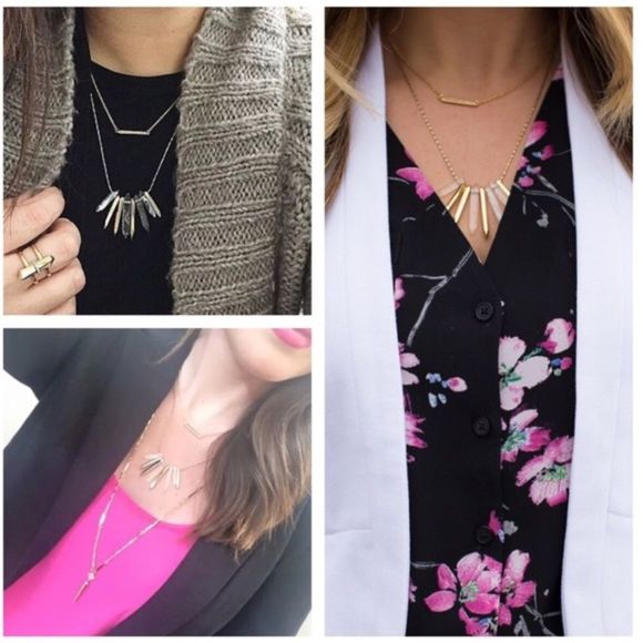 Stella & Dot Rebel Cluster Quartz Gold Layered Necklace - Picture 7 of 8